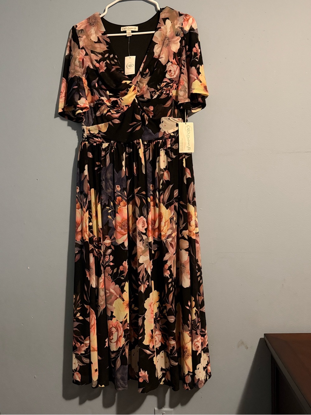 Cato Black Maxi Dress with Pink and Cream Floral Print